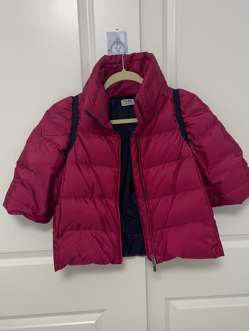 Miu Miu Raspberry Pink Quilted Short-Sleeve Puffer Jacket